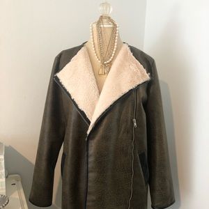 Leather fur lined coat